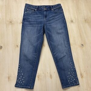Vintage Cache Jeans Womens 6 Medium Wash Blue Straight Rhinestone Studded Denim